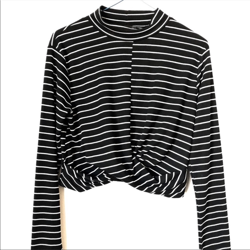 TOPSHOP Black striped crop top